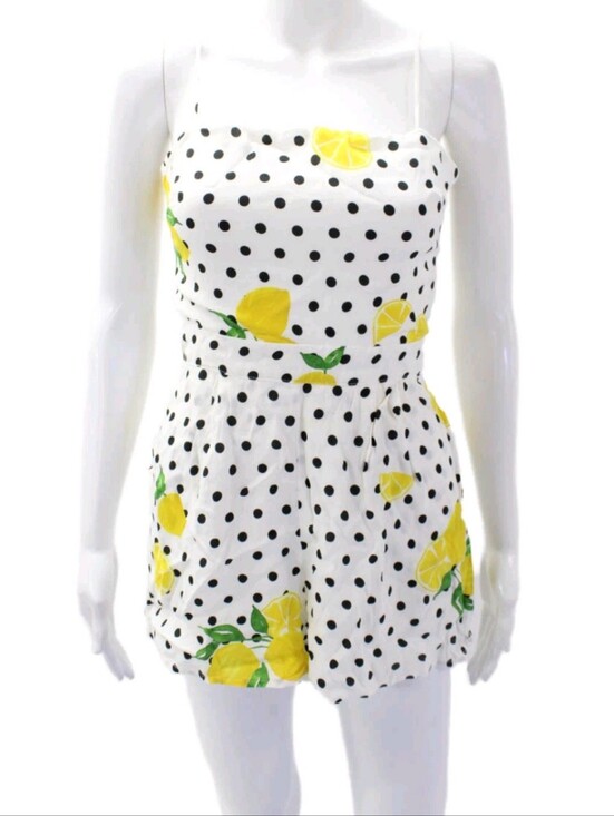 Lovers + Friends Pants - Lovers + Friends Size XXS James Romper In Lemon Polka Dot